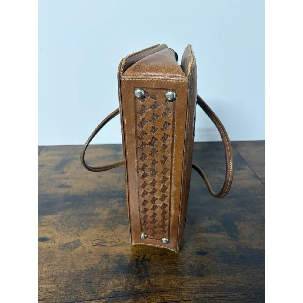 Vintage Robert's Leather Embossed Leather Purse Handbag Monterrey Mexico Made